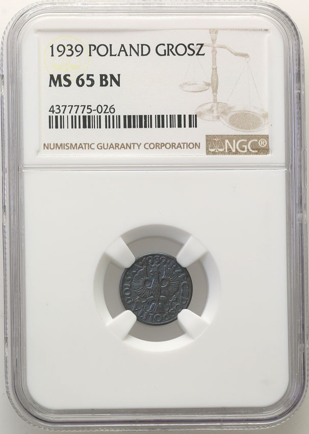 II RP. 1 grosz 1939 NGC MS65 BN